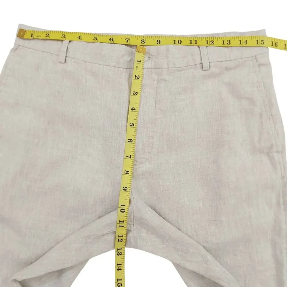 Zara Pants Trousers Mens Large Beige 100% Linen Straight Leg Lounge Beach